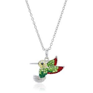 Green & Red Hummingbird Pendant Hummingbird Jewelry Bird NEW